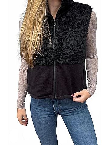 Bobi Mixed Zip Up Vest in Black (view 2)