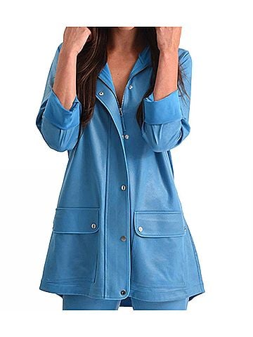 Angel Microfiber Leather Long Hooded Jacket in Turquoise (view 2)