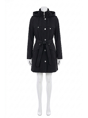 London Fog Zip Front Hooded Trench With Belt in Black (view 1)