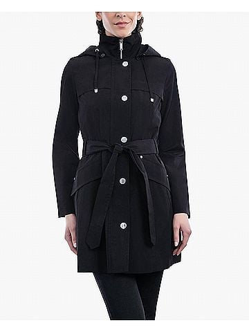 London Fog Zip Front Hooded Trench With Belt in Black (view 2)