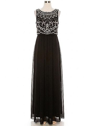 Adrianna Papell Sleeveless Popover Beaded Dress in Black Ivory (view 1)