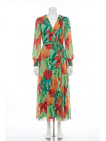 London Times Women's Abstract Floral Maxi Dress in Orange Green (view 1)