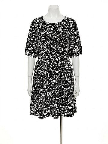 Chris & Carol Ditsy Floral Print Mini Dress With Ruffle Sleeve in Black (view 1)