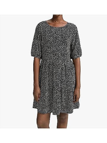 Chris & Carol Ditsy Floral Print Mini Dress With Ruffle Sleeve in Black (view 2)
