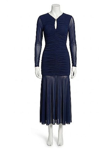 Astr Yasmine Ruched Long Sleeve Midi Dress in Navy (view 1)