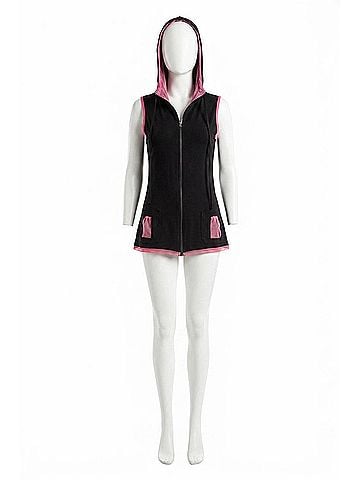 Angel Contrast Hooded Zip Vest in Black/Fuchsia (view 1)