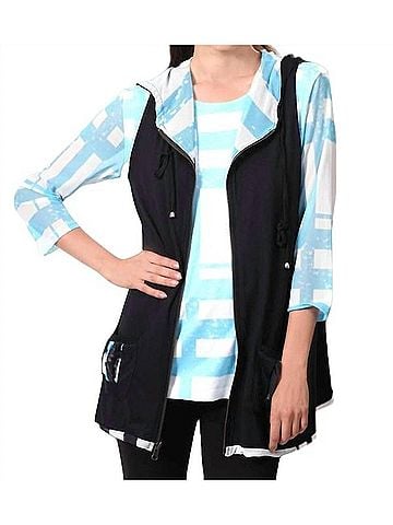 Angel On The Grid Hooded Vest in Black/Aqua (view 2)