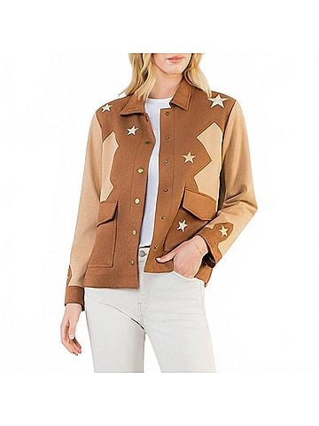 THML Star Embellishment Suede Jacket in Brown (view 2)