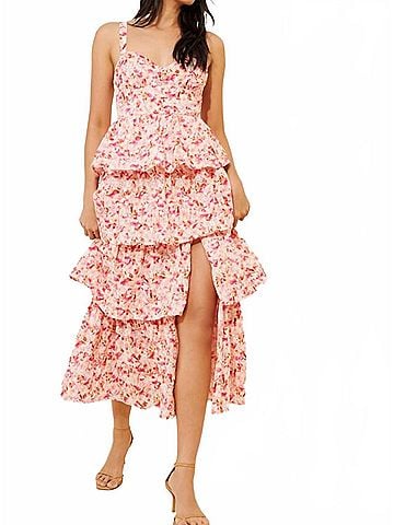Astr Midsummer Eyelet Maxi Dress in Pink Multi (view 2)