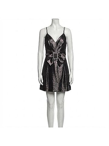 Ramy Brook Ana Metallic Mini Dress With An Embellished Bow Detail in Onyx Black (view 1)