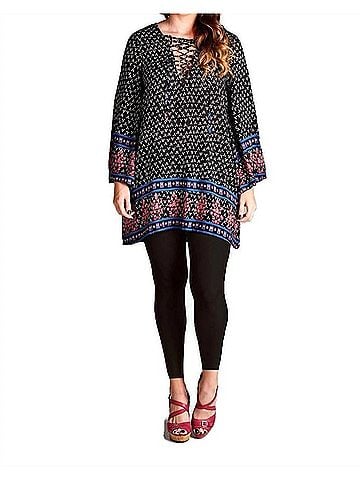 Velzera Border Print Floral Bohemian Mini Dress in Black (view 2)