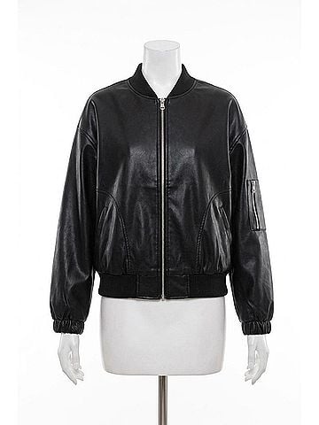 Blu Pepper Faux Leather Bomber Jacket in Black (view 1)