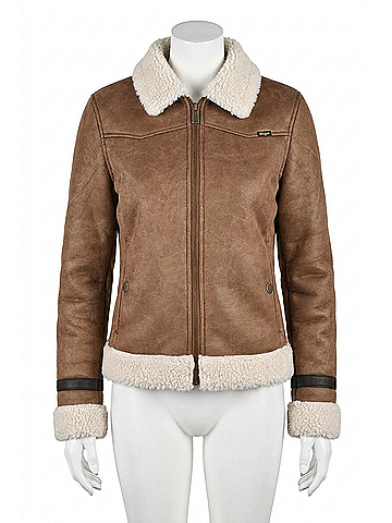 Wrangler Jeans Co Ladies Coat With Sheepskin On Collar And Cuffs in Capuccino (view 1)