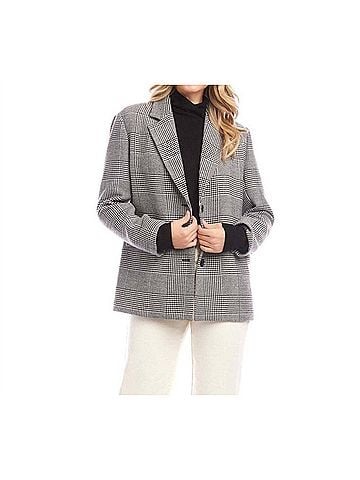 Karen Kane Houndstooth Blazer in Black With Off White (view 2)