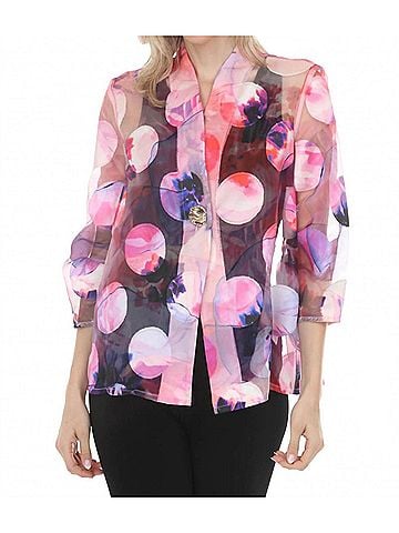 Joseph Ribkoff Polka Dots Sheer Jacket in Multi Floral (view 2)