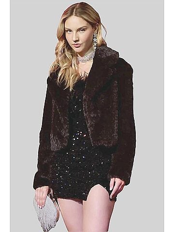 Blu Pepper Faux Fur Notch Collar Jacket in Black (view 2)