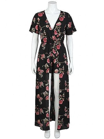 Angie Floral Maxi Romper in Black (view 1)