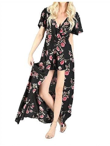 Angie Floral Maxi Romper in Black (view 2)