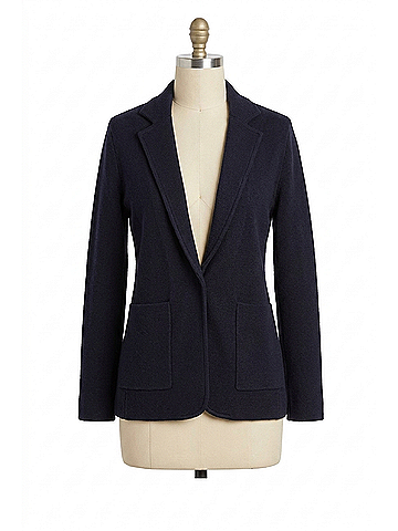 Minnie Rose Cotton Blend Fitted Blazer in Navy (view 1)