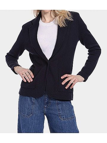 Minnie Rose Cotton Blend Fitted Blazer in Navy (view 2)