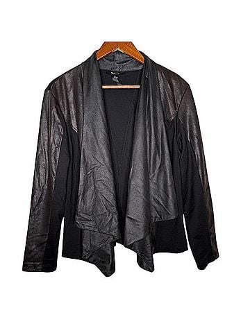 Style&Co Drape Front Faux Leather Jacket Open Cardigan Jacket (view 1)