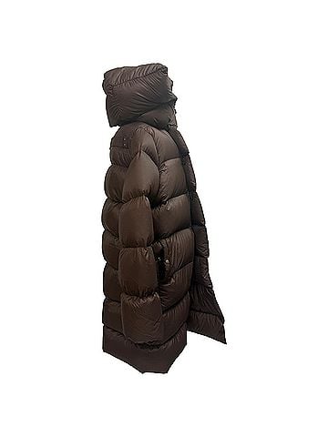 Rick Owens Rick Owens Hooded Quilted Shell Down Coat in Brown Polyamide (view 2)