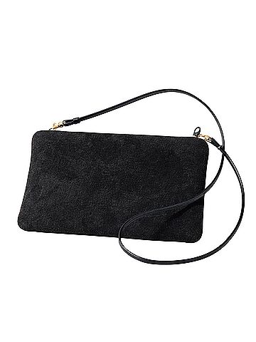 Magid Soft Suede Black Slim Line Zipper Top Crossbody Clutch Bag Leather Crossbody Bag (view 1)