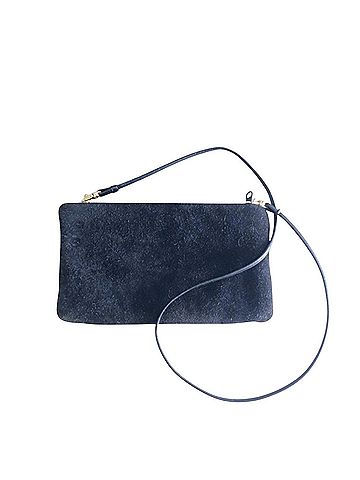 Magid Soft Suede Black Slim Line Zipper Top Crossbody Clutch Bag Leather Crossbody Bag (view 2)