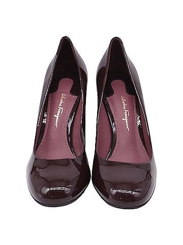 Salvatore Ferragamo Ferragamo Lucca Block Heel Pumps in Burgundy Patent Leather (view 2)