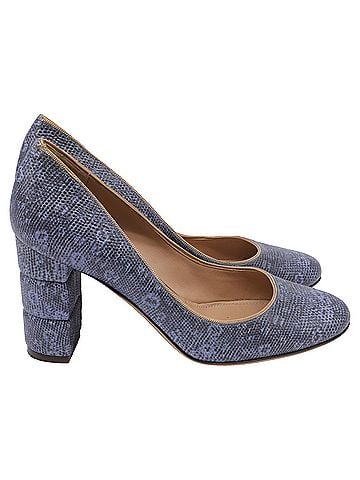 Salvatore Ferragamo Salvatore Ferragamo Two Tone Lizard Embossed Block Heel Pumps in Blue Leather (view 1)