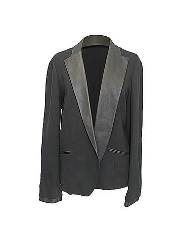 Theory Theory Leandria Leather Trim Tuxedo Blazer in Black Viscose (view 1)