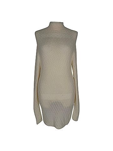 Totême Totême Macrame High-Neck Mini Sweater Dress in White Viscose (view 1)