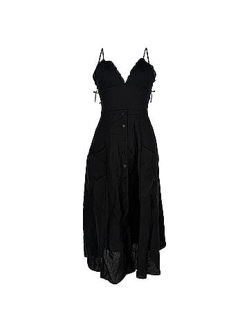 Reformation Reformation V-Neck Sleeveless Midi Dress in Black Linen (view 1)