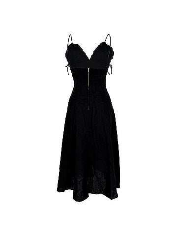 Reformation Reformation V-Neck Sleeveless Midi Dress in Black Linen (view 2)