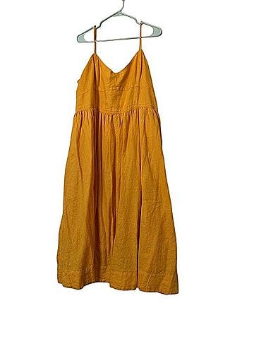 Banana Republic Marigold Yellow linen Spaghetti-Strap Midi Dress Casual Dress (view 1)