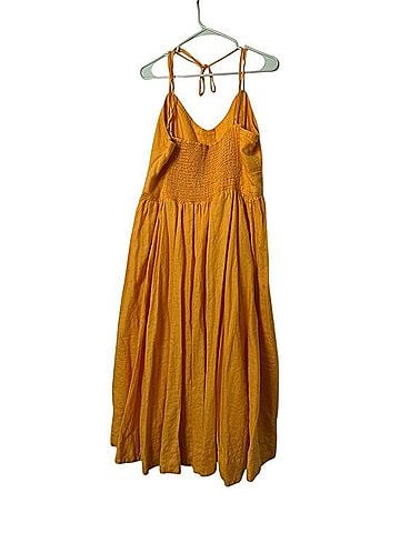 Banana Republic Marigold Yellow linen Spaghetti-Strap Midi Dress Casual Dress (view 2)