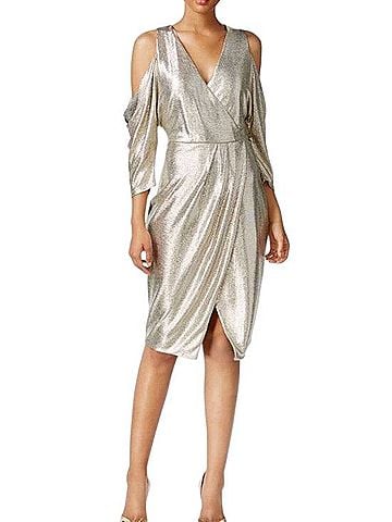 RACHEL Rachel Roy Champagne Light Go,d Metallic Nour Cold-Shoulder Cocktail Dress (view 1)