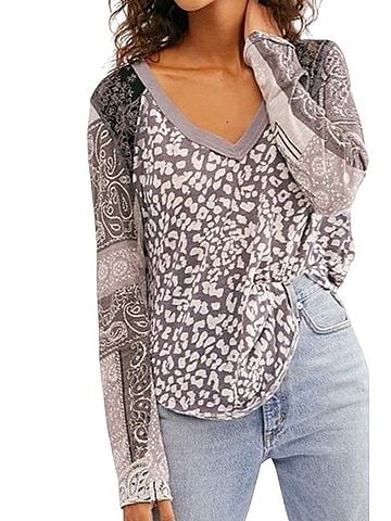 We the Free Leopard Bandana Patchwork Top Long Sleeve T-Shirt (view 1)