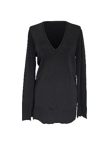 Theory Theory Britona V-Neck Long Sleeve Sweater in Black Rayon (view 1)