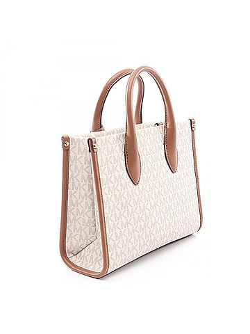 Michael Kors Michael Kors MIRELLA S MK Signature Handbag, Coated Canvas Leather, Women's, White/Brown, 35F2G7ZC5B (view 2)