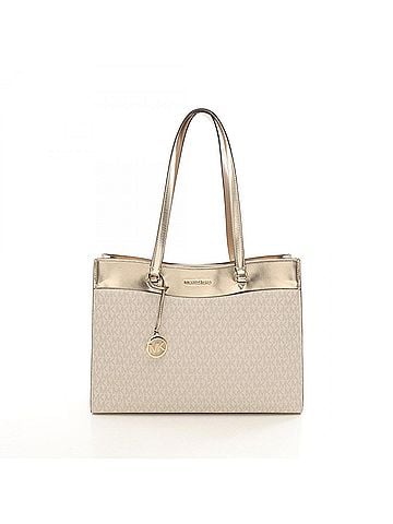 Michael Kors Michael Kors JET SET TRAVEL Pocket Tote Large Bag Handbag Coated Canvas Leather Women's Ivory/Gold (view 1)