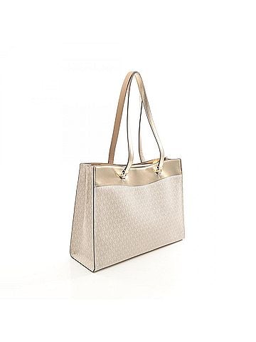 Michael Kors Michael Kors JET SET TRAVEL Pocket Tote Large Bag Handbag Coated Canvas Leather Women's Ivory/Gold (view 2)