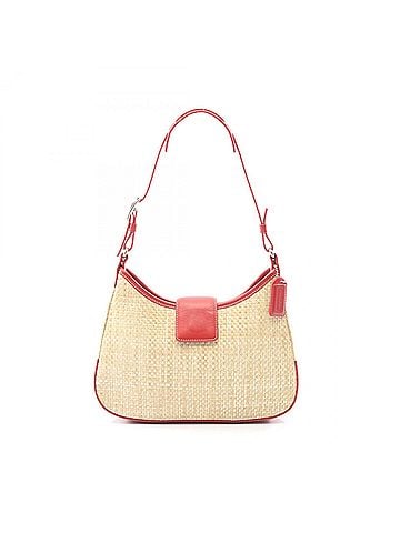Coach Coach shoulder bag/handbag, leather/raffia, women's, beige/red. (view 1)