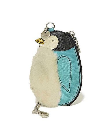 Prada Prada Saffiano Penguin Chain Coin Purse with Calf Fur Logo Medallion (Voyage) - 1ARE87 2APJ F072P Men's &amp; Women's (view 1)