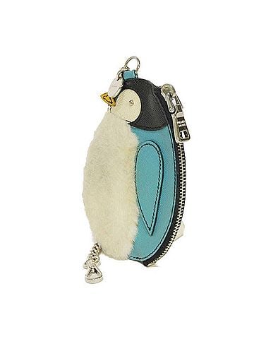 Prada Prada Saffiano Penguin Chain Coin Purse with Calf Fur Logo Medallion (Voyage) - 1ARE87 2APJ F072P Men's &amp; Women's (view 2)