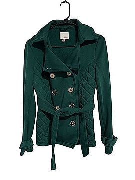 Bongo Dark Green Double-Breasted Quilted Belted Pea Coat Coat (view 2)