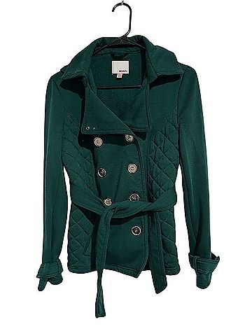 Bongo Dark Green Double-Breasted Quilted Belted Pea Coat Coat (view 2)