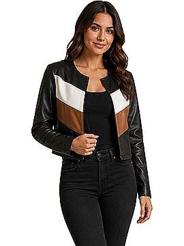 Venti6 Colorblock Faux Leather Cropped Jacket (view 1)