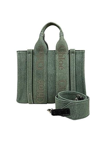 Chloé Chloé Chloe Small Tote Bag Woody Shoulder Cotton CHC23AS397L 123E8 Green Women's 2-way (view 1)