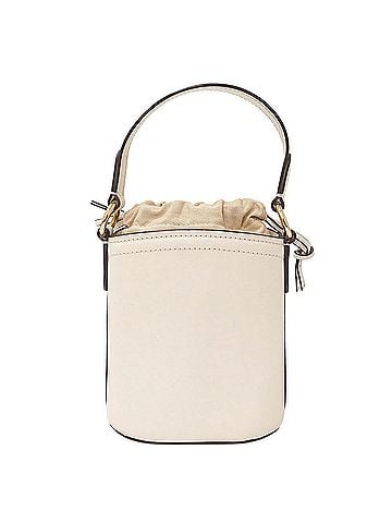 Michael Kors Michael Kors handbag for women. A stylish 2-way handbag/shoulder bag made of leather and canvas. Small bucket in ivory/beige. Features a drawstring closure logo. (Item number 35T1GUWC5I) (view 2)